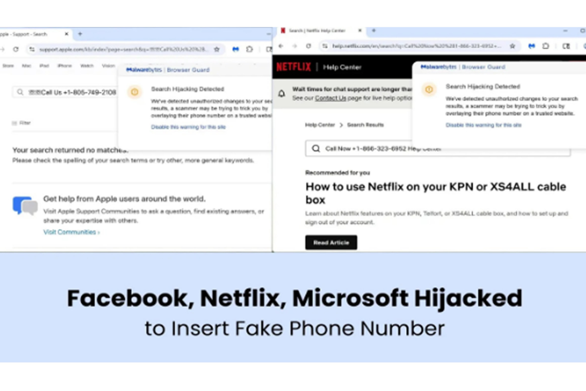 Facebook, Netflix, Microsoft Abused to Display Fake Support Numbers